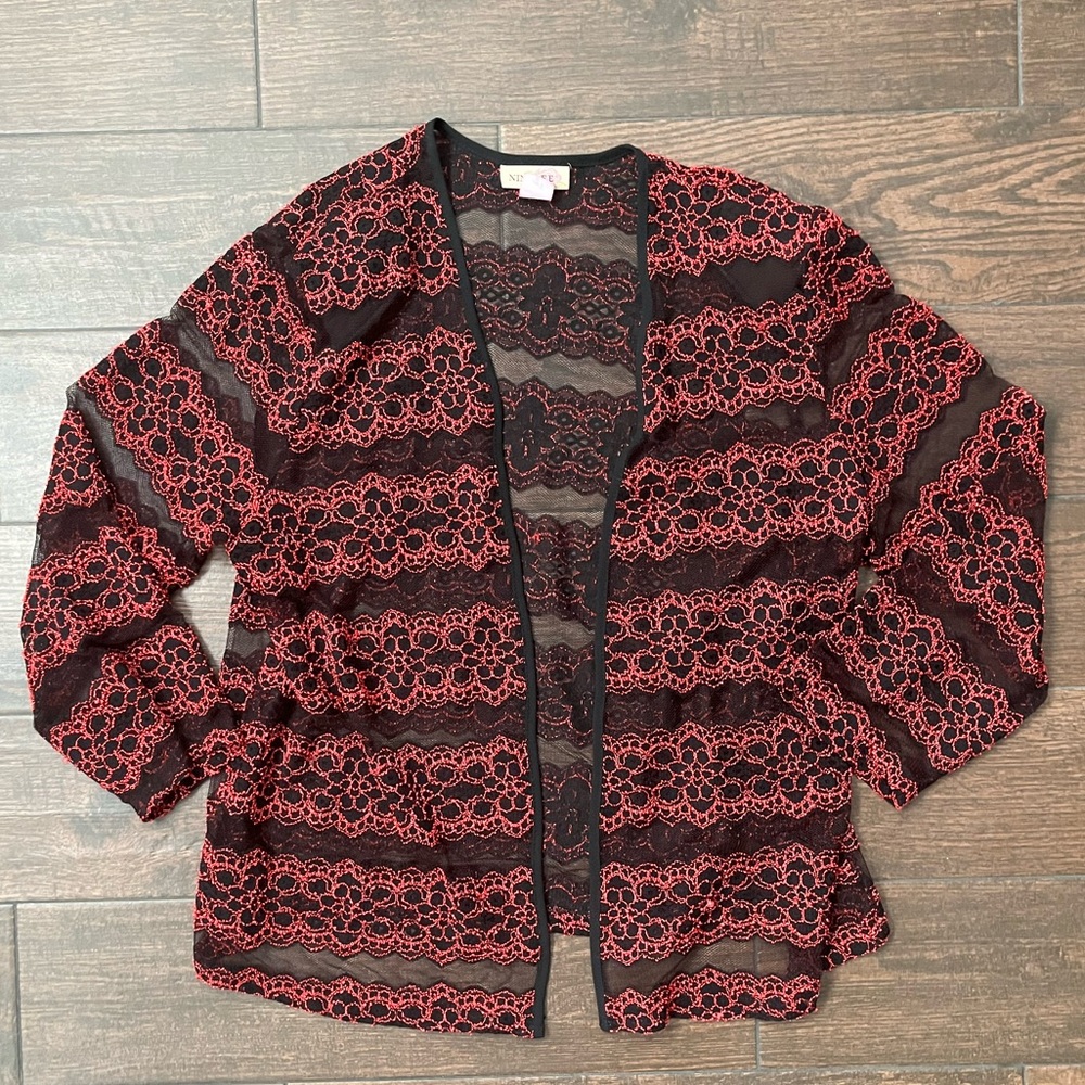 Open front long sleeve embroidered blouse